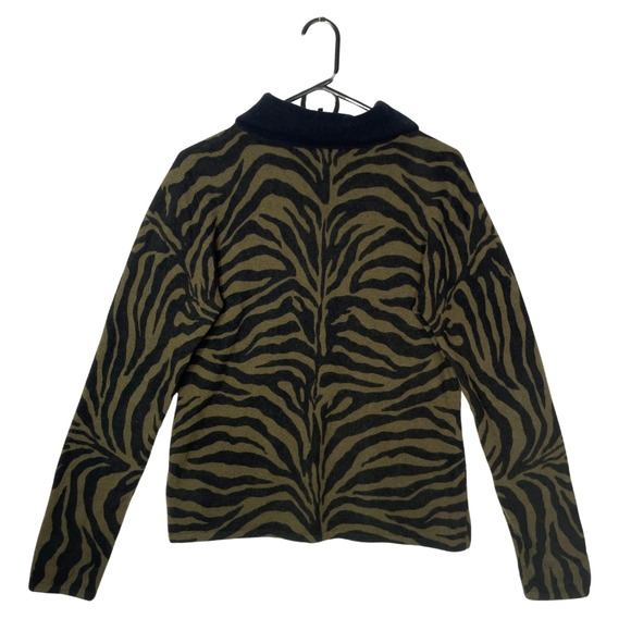 Vtg Nina Leonard Wool Angora Blend Sweater L Zebra Animal Print Cowl Neck Y2K - Picture 2 of 6